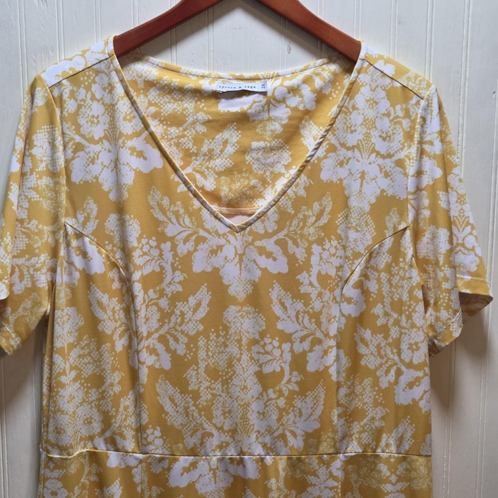 Spruce & Sage Dress Womens 2X Yellow Floral V Neck Short‎ Sleeve Fit & Flare